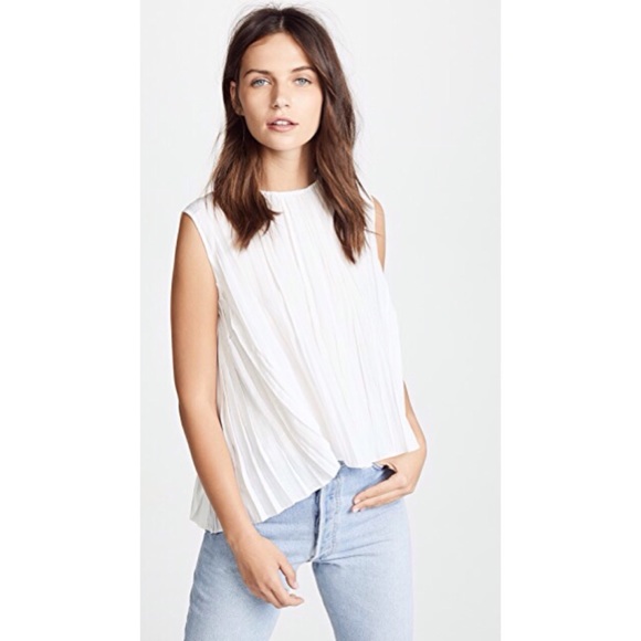 Vince Tops - Vince White Pleated Sleeveless Top Size L MSRP$225